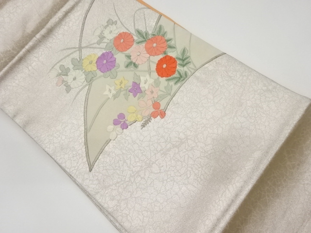 JAPANESE KIMONO / VINTAGE NAGOYA OBI / EMBROIDERY / AUTUMN FLOWERS